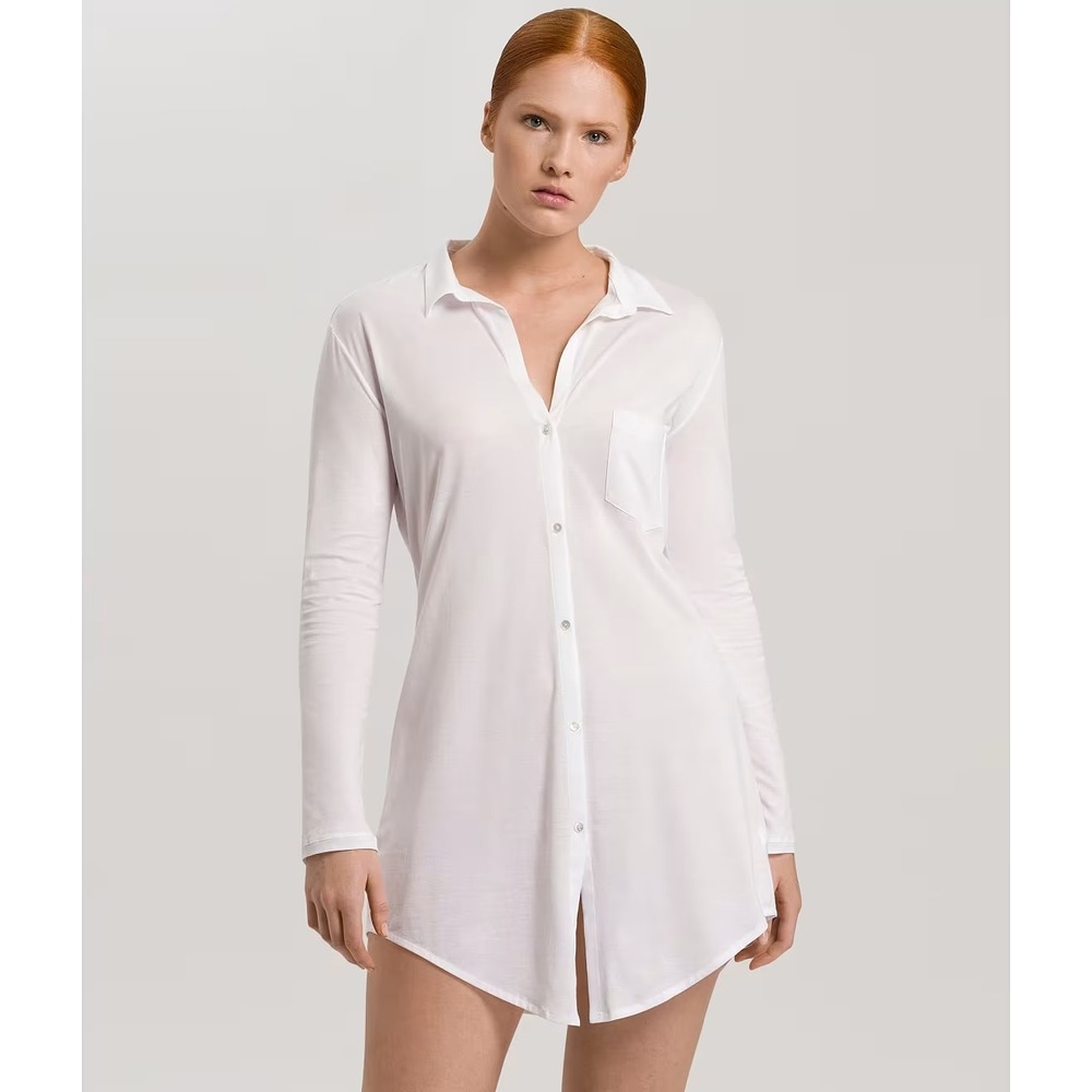 Hanro Cotton Deluxe Button-Front Sleep Shirt In White Women's Size L